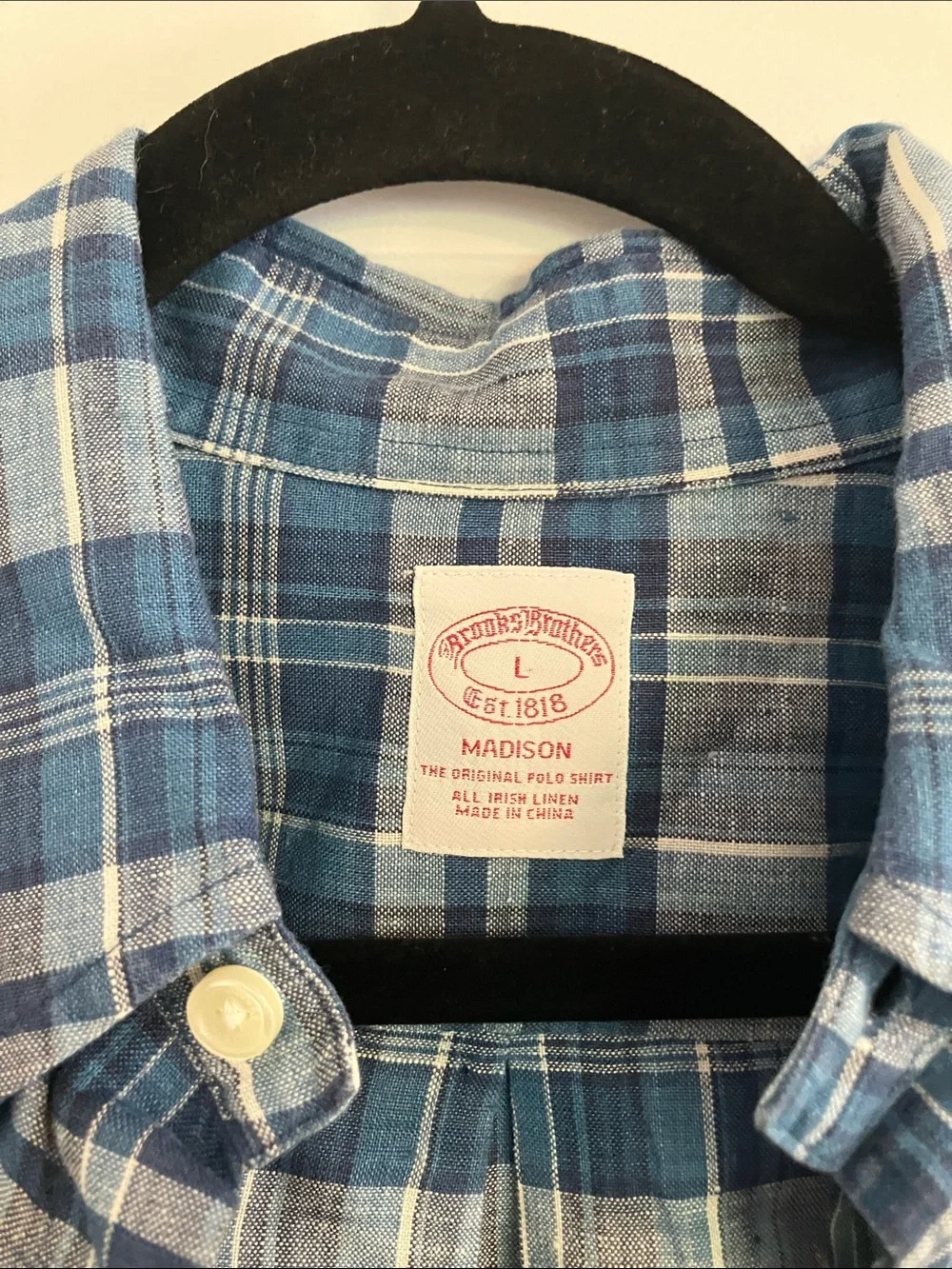 Brooks Brothers Blue Plaid Madison Linen Button-Down Shirt